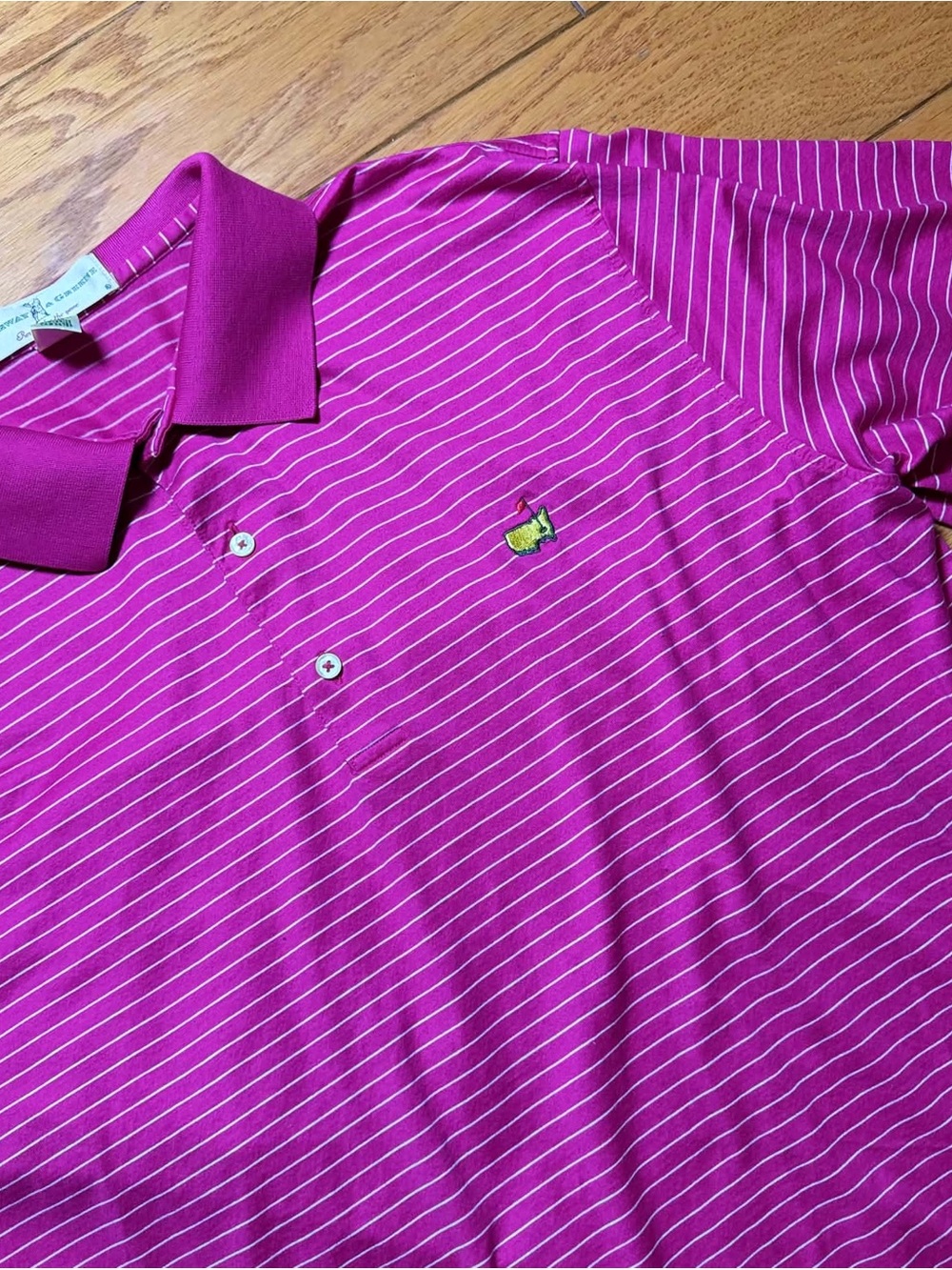 Fairway & Greene Magenta Striped Polo with Yellow Logo